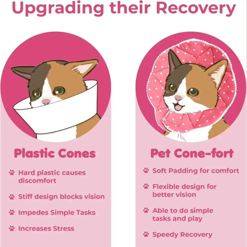 SunGrow Polka Dot Pet Soft Adjustable Recovery Cone | NWT | M | Pink White